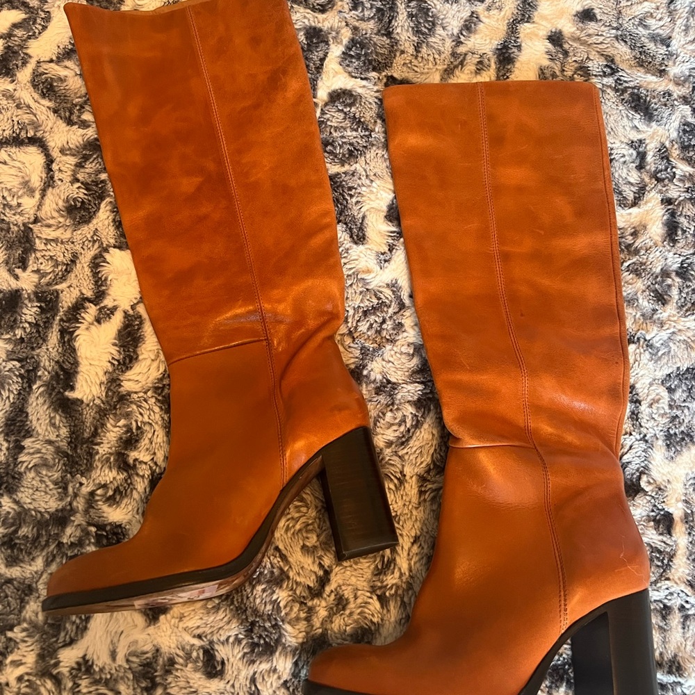 Free People Tan Leather Heeled Boots